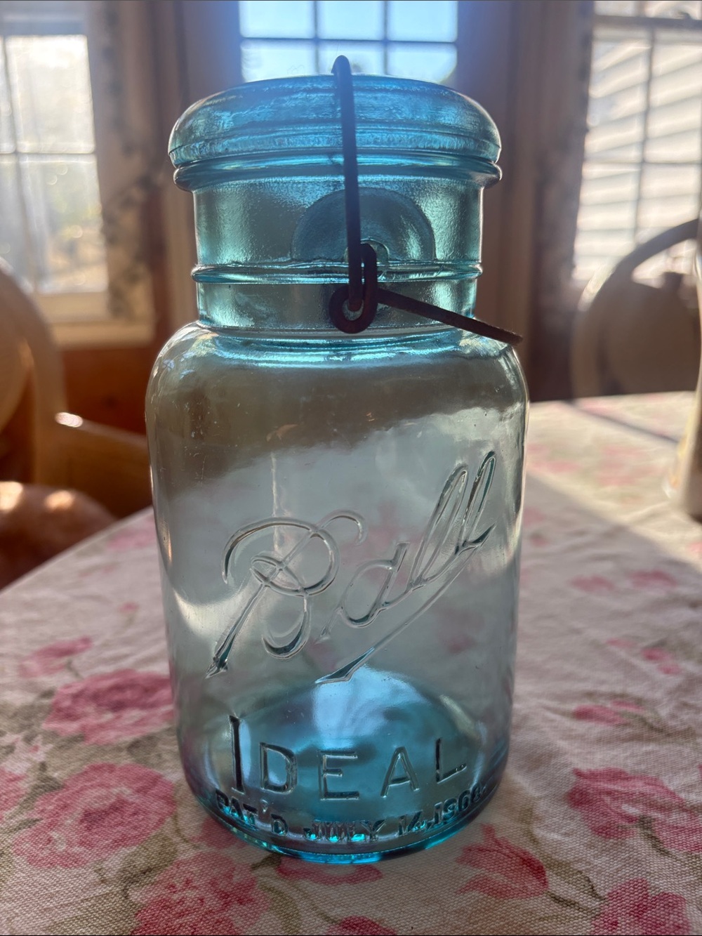 Vintage 1920s Ball Ideal Aqua Blue 1-Quart Mason Jar
